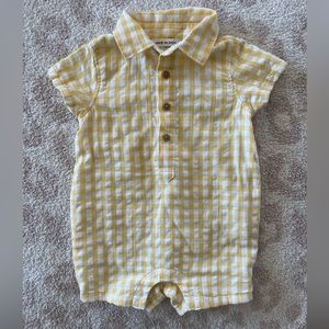 Janie and Jack Yellow Gingham Polo Romper Boys Size 0-3 months